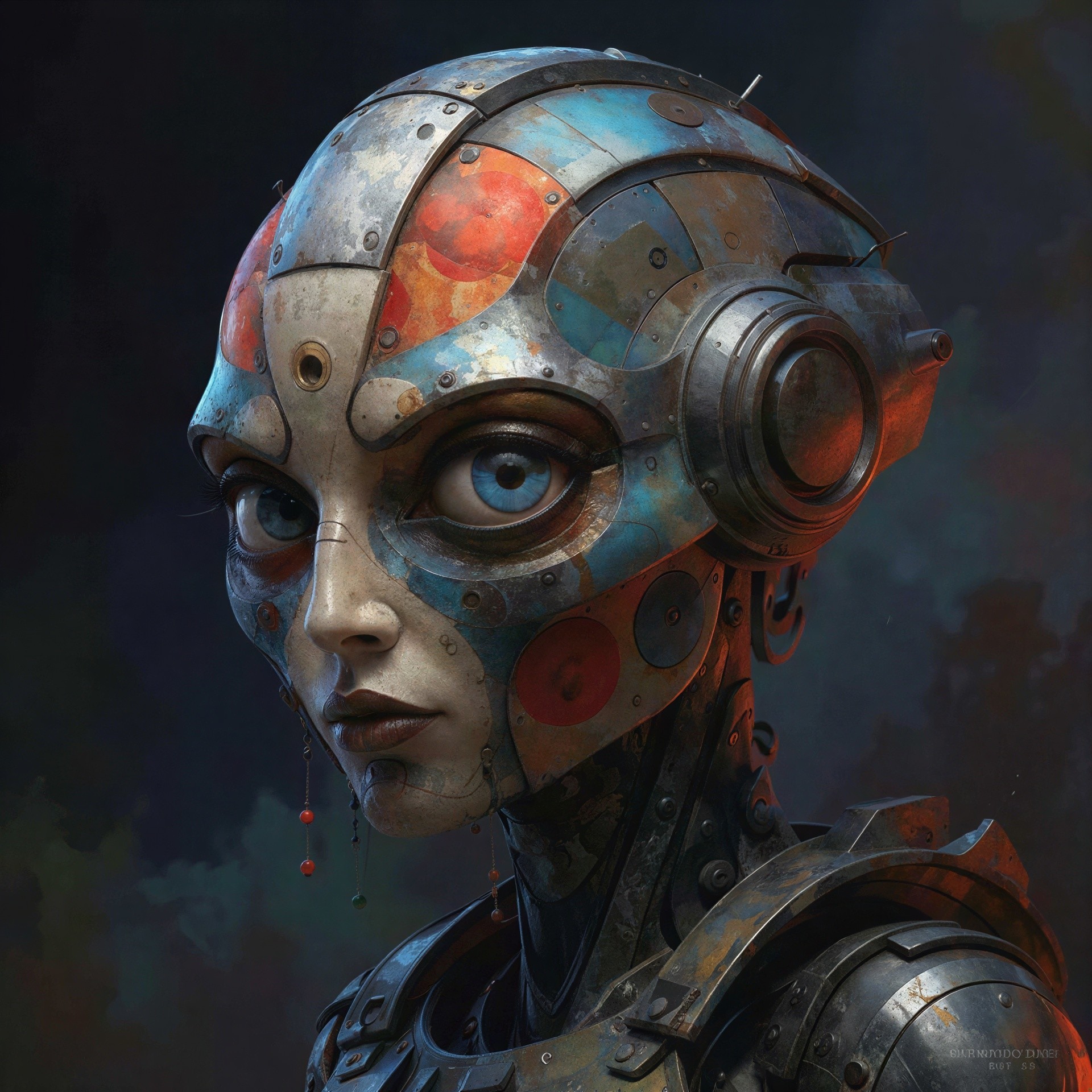 Female Alien Robot Bust with Human-Like Features