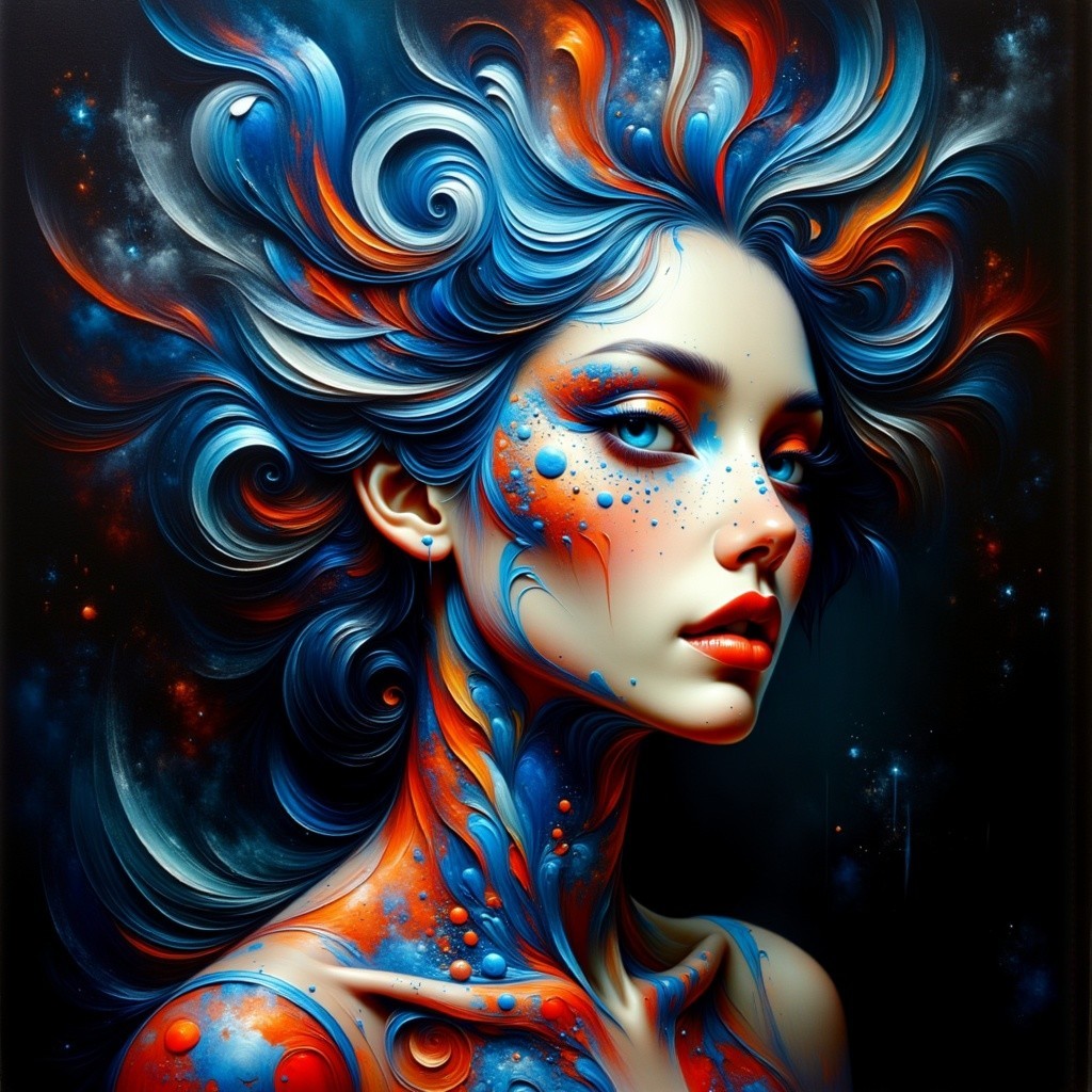 Portrait of a woman with vibrant, cosmic-themed colors