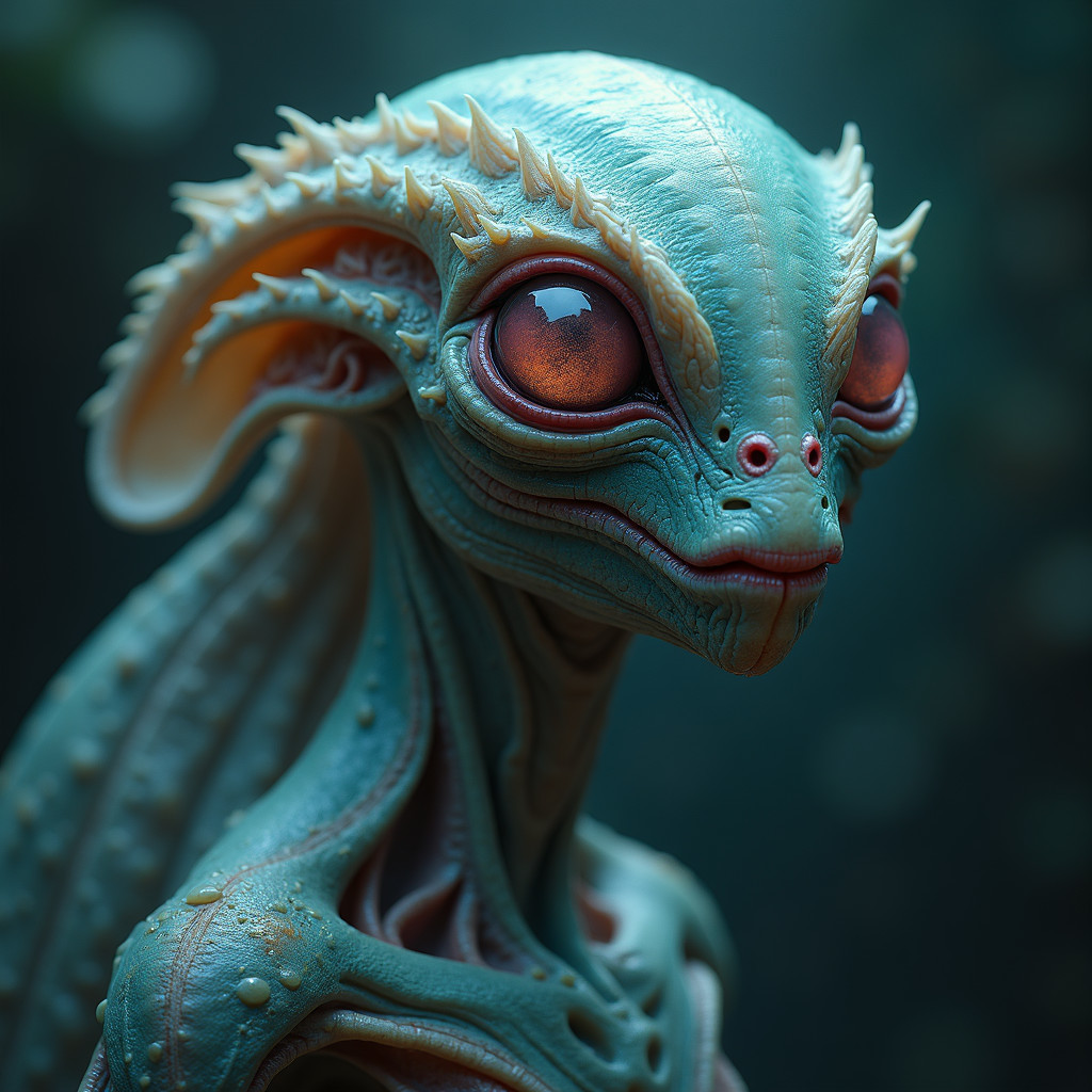 Fantastical Alien Creature with Turquoise Skin and Eyes