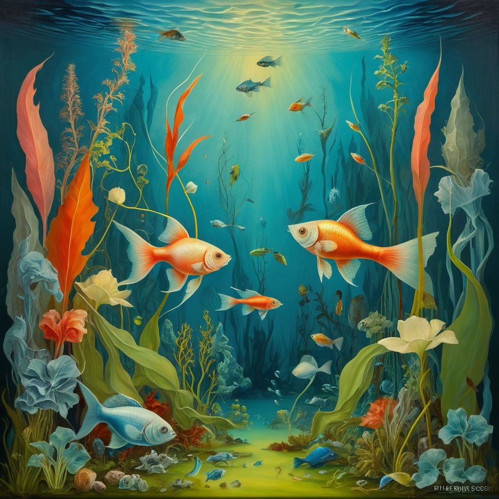 Vibrant Underwater Scene with Goldfish and Marine Life