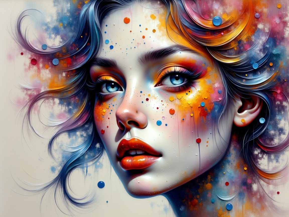 Vibrant Close-Up of a Woman's Face with Colors