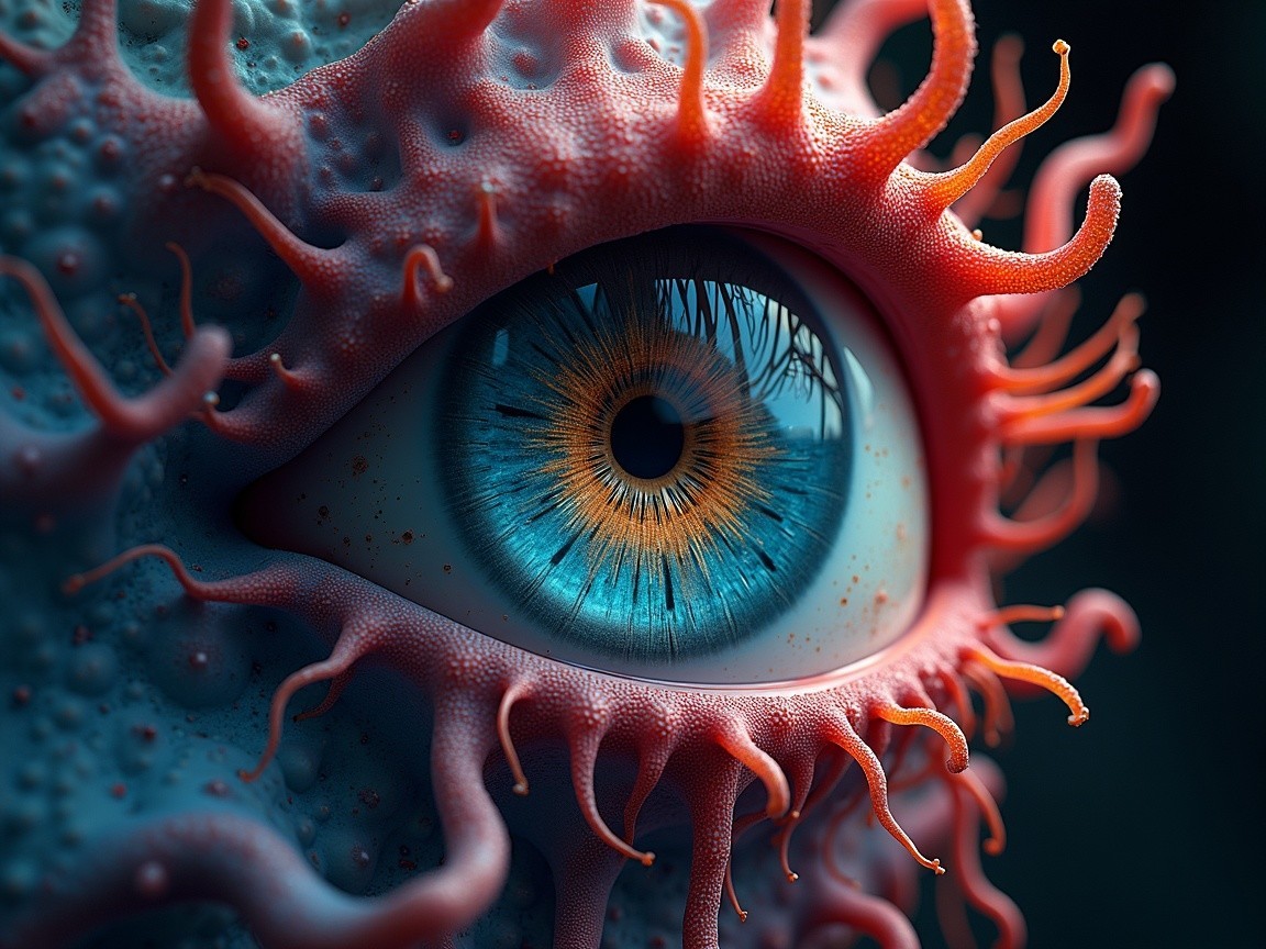 Close-up of a vibrant human eye with surreal details