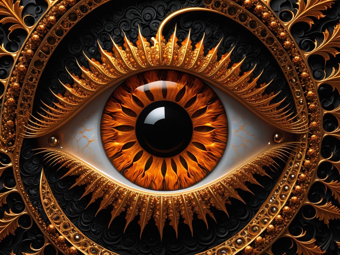 Ornate Eye Design with Vibrant Orange Iris