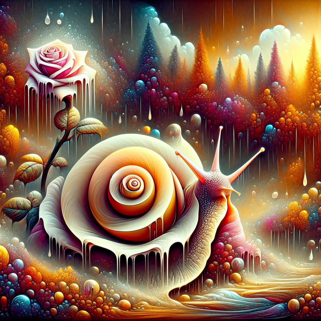 Surreal Landscape with Spiraled Snail and Vibrant Colors