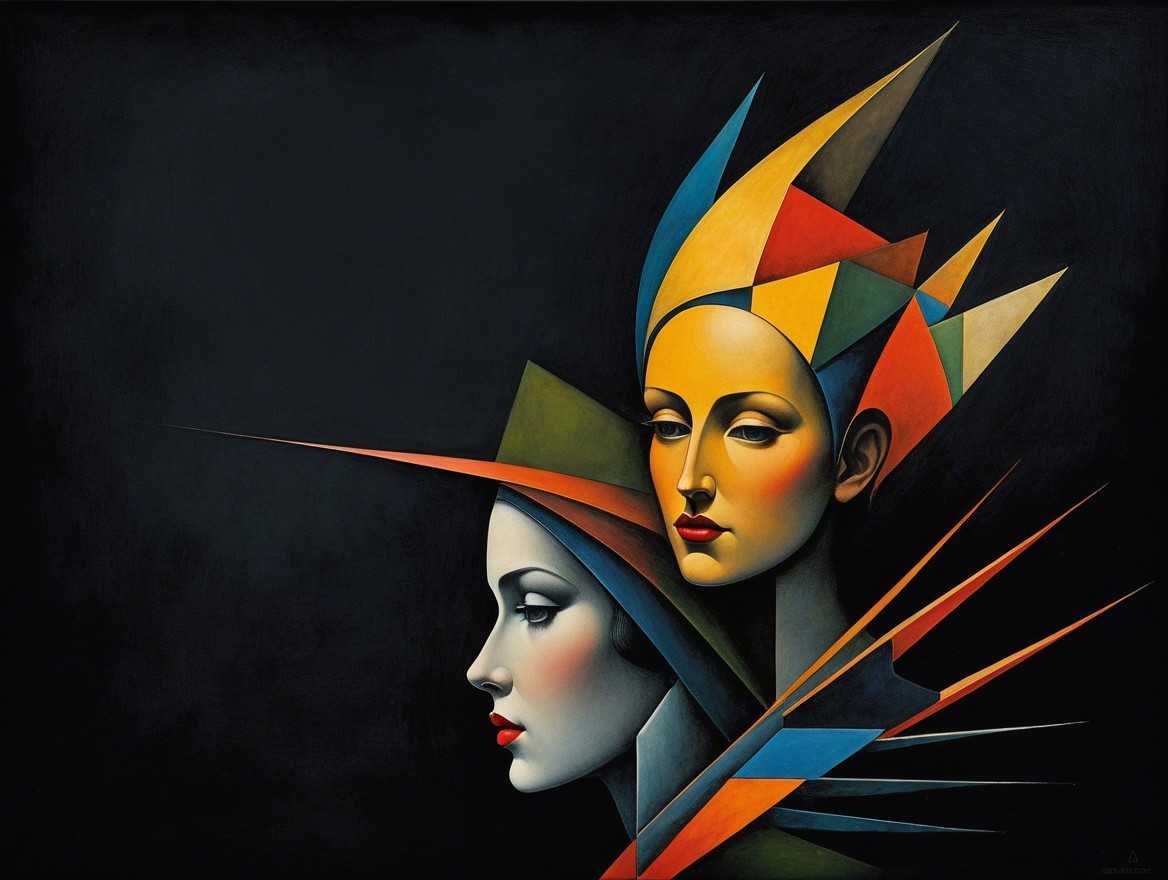 Abstract Female Faces with Geometric Shapes and Colors