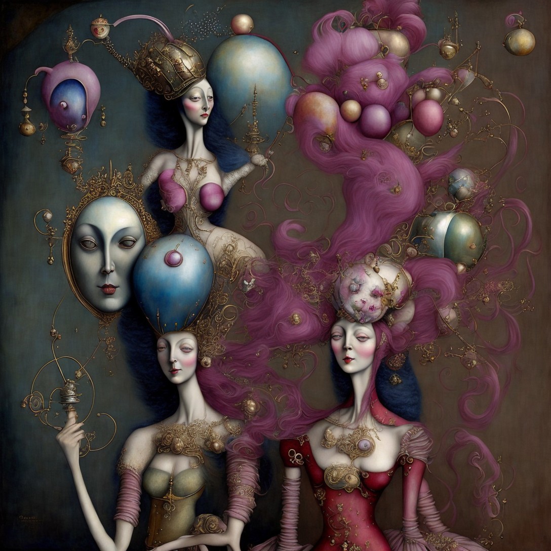 Digital Painting of Three Women with Unique Hairstyles