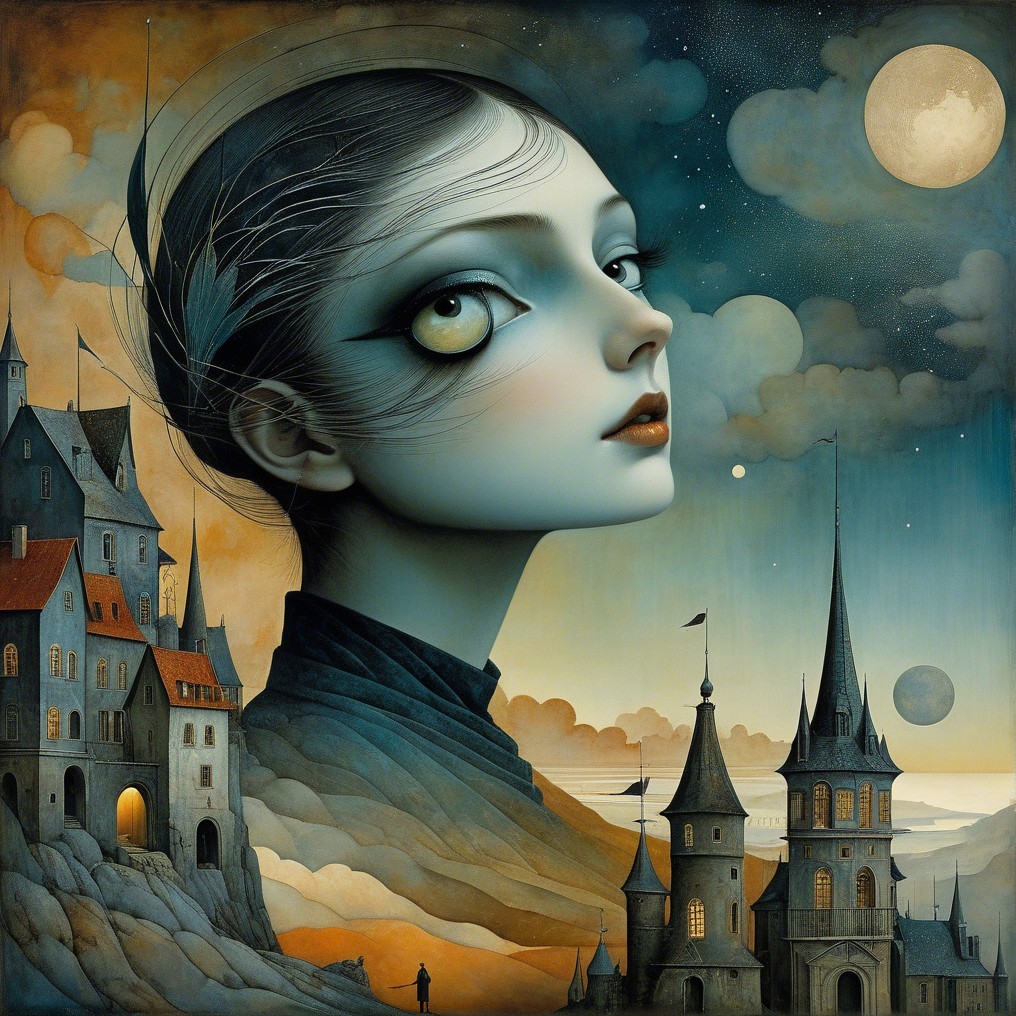 Surreal Artwork of Ethereal Woman in Dreamlike Landscape