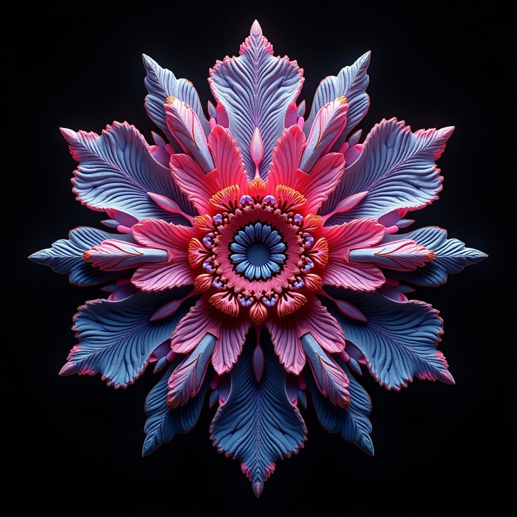 Intricate Floral Design with Pink and Blue Petals