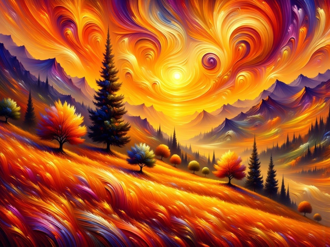 Vibrant Landscape with Sunset and Autumn Foliage