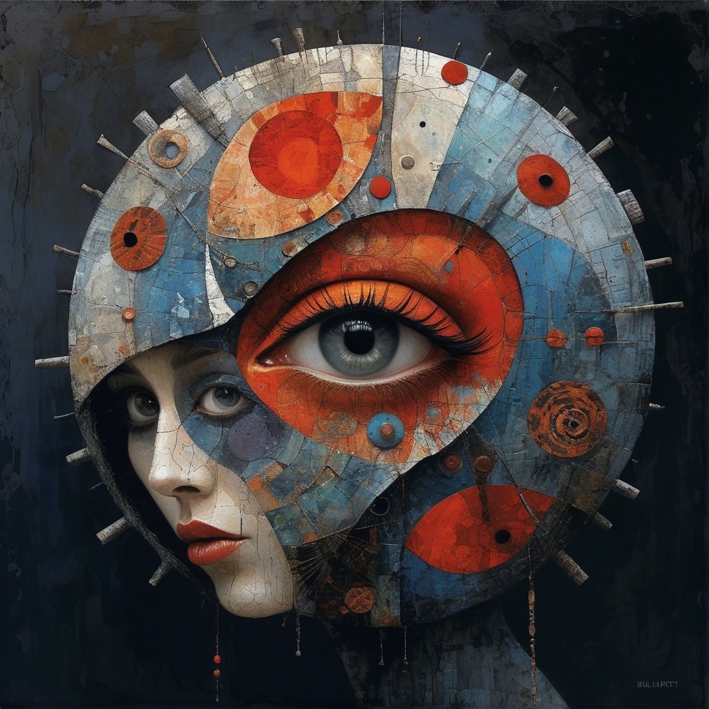 Surreal Female Face with Abstract Colorful Mask