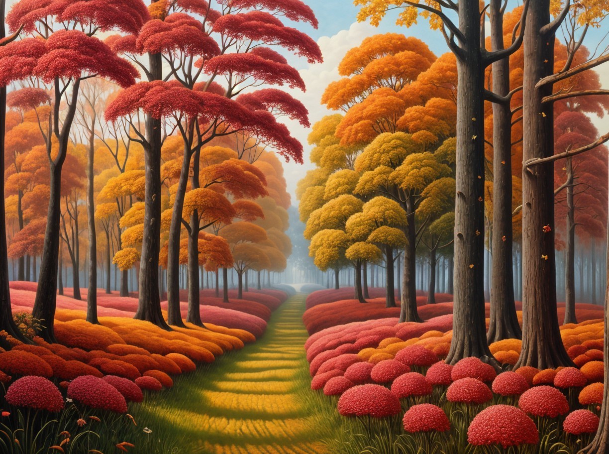 Autumn Landscape with Serene Pathway and Foliage