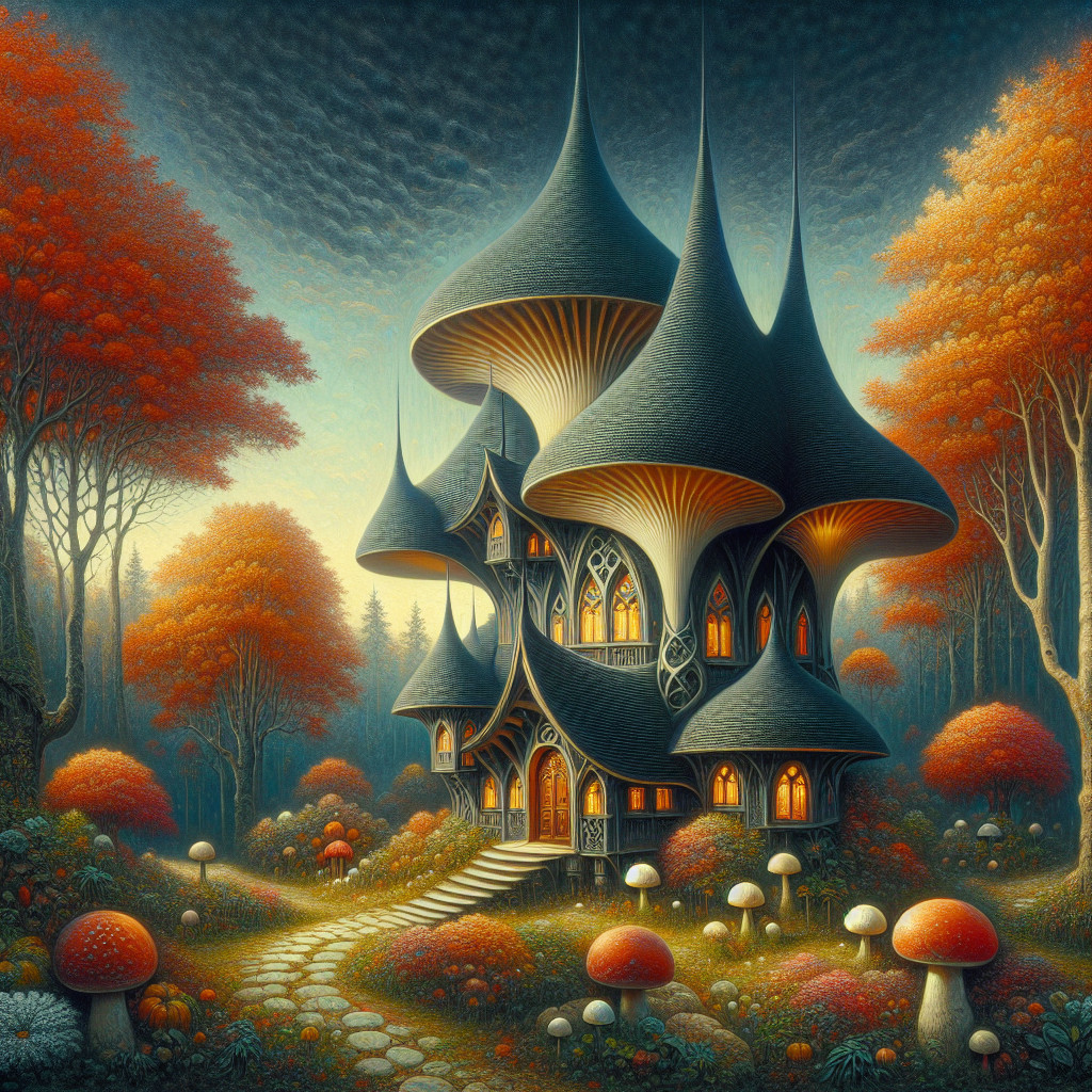 Whimsical Fairy-Tale House Among Autumn Trees