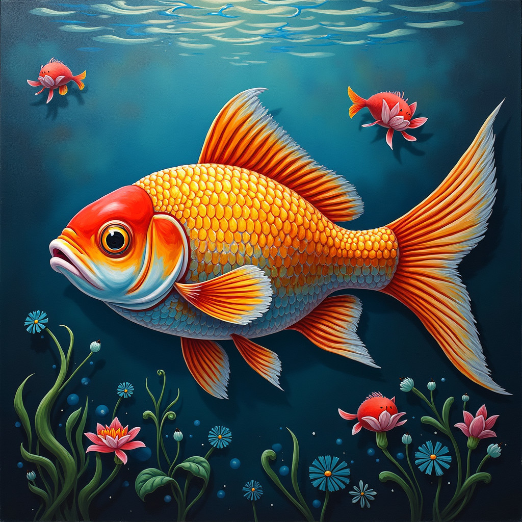 Vibrant Underwater Scene with Colorful Goldfish