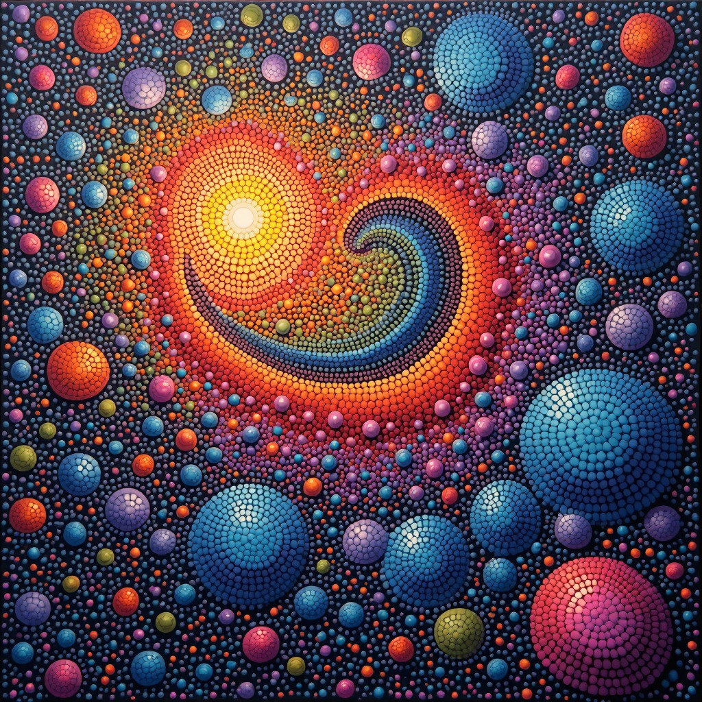Vibrant cosmic scene with colorful orbs and patterns