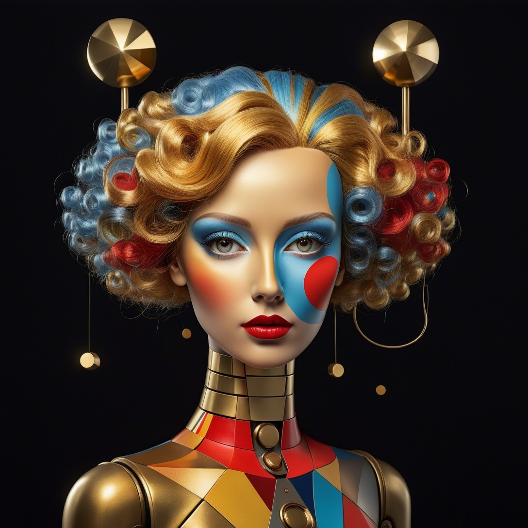 Half-Body Portrait of a Female Robot with Colorful Details