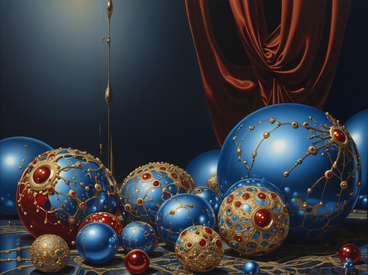 Ornate Blue and Red Christmas Tree Decorations Display