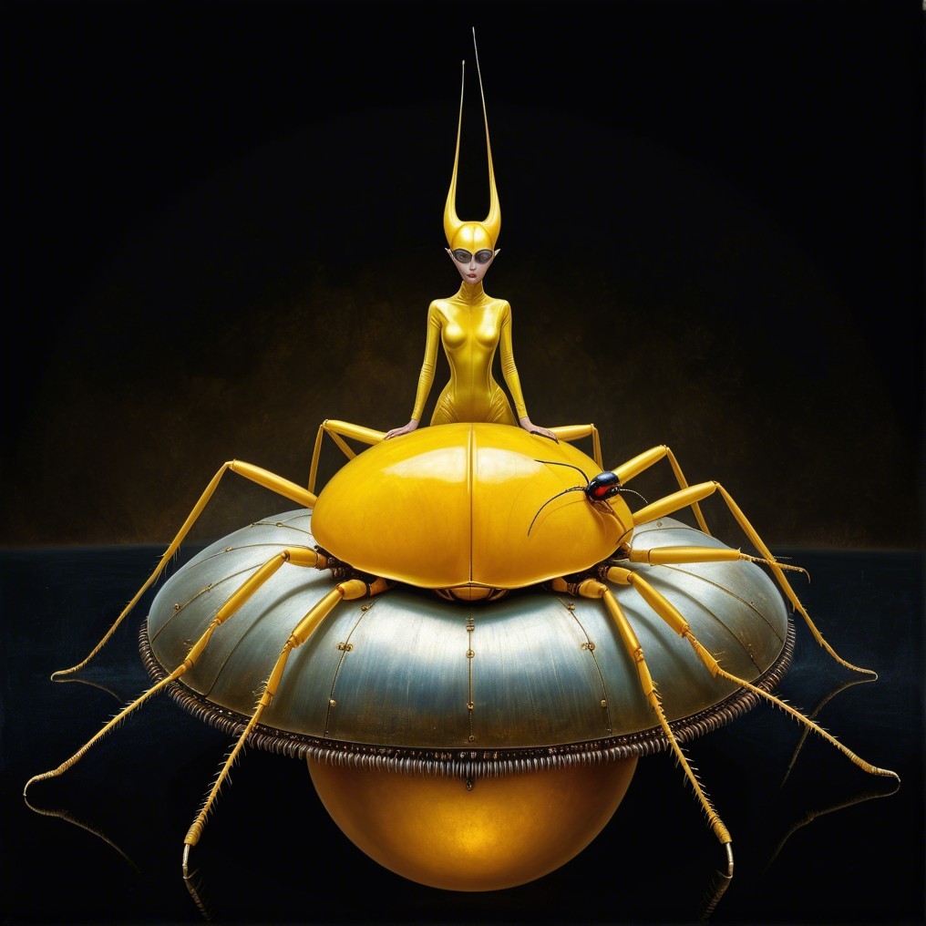 Surreal Hybrid Creature with Insect and Mechanical Features