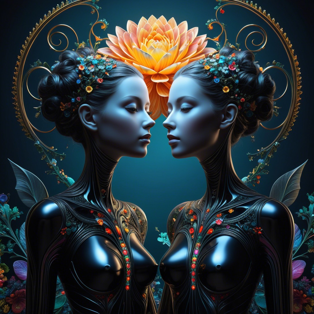 Cyborg Women with Lotus and Botanical Elements