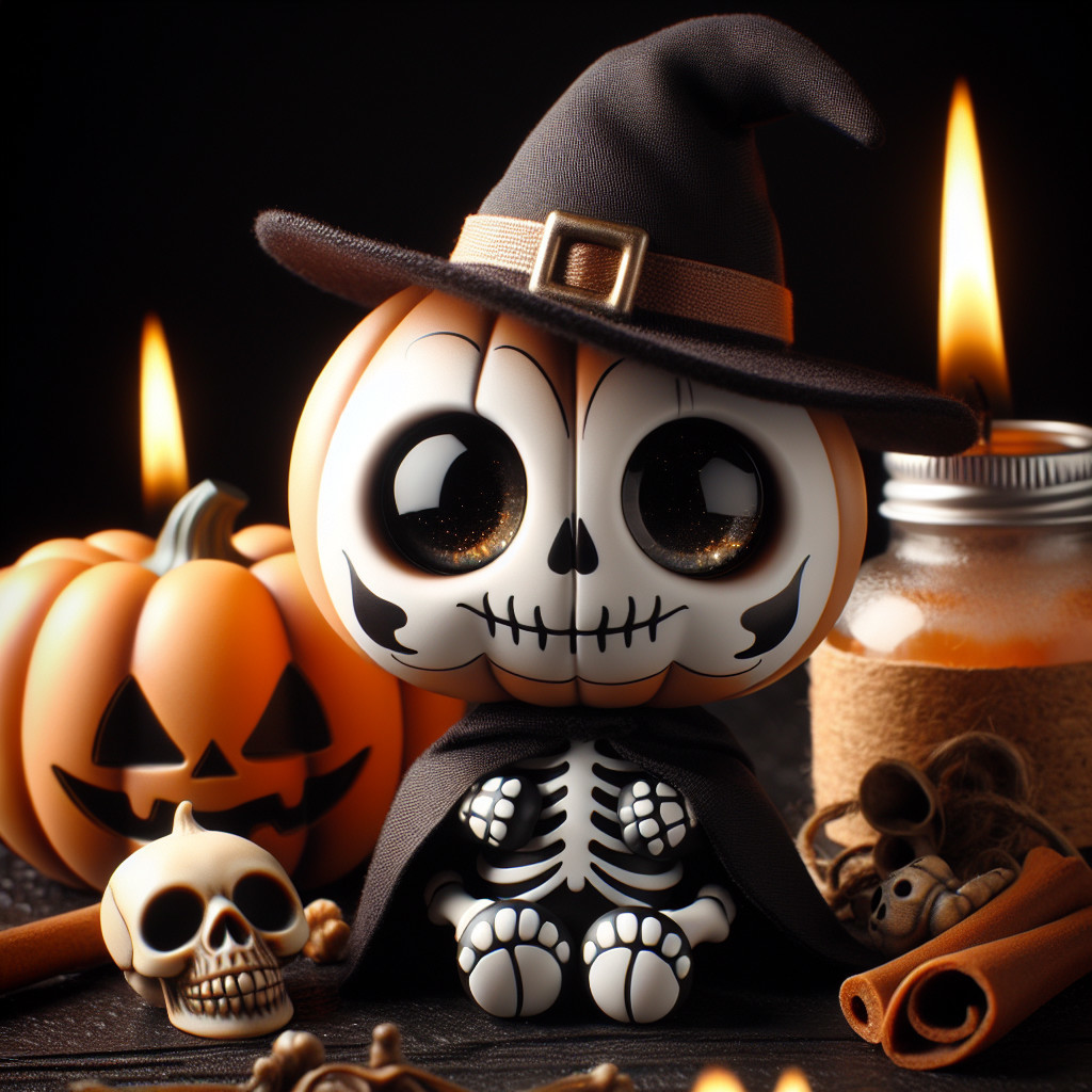 Whimsical Halloween Scene with Doll and Pumpkins