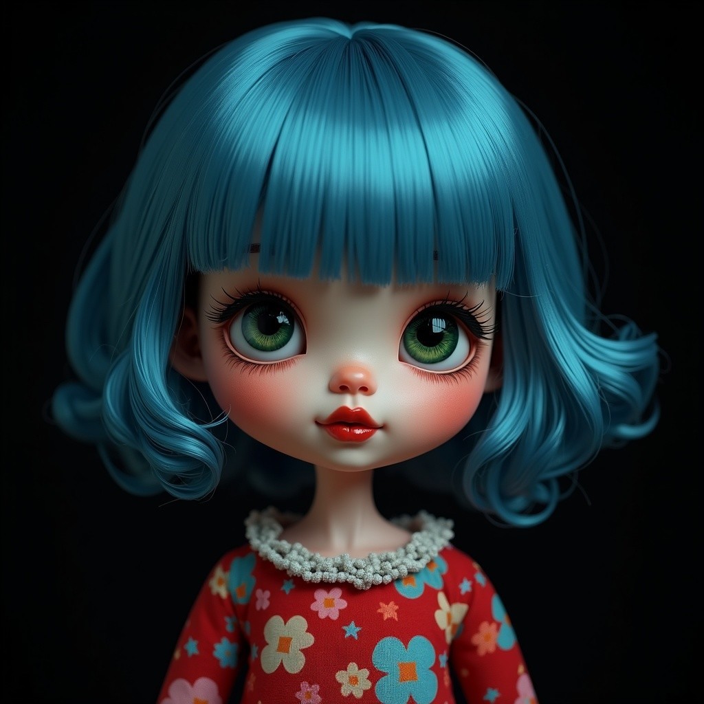 Charming Doll with Turquoise Hair and Floral Blouse
