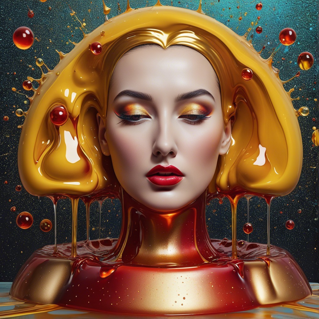 Surreal Female Figure with Melting Golden Hair