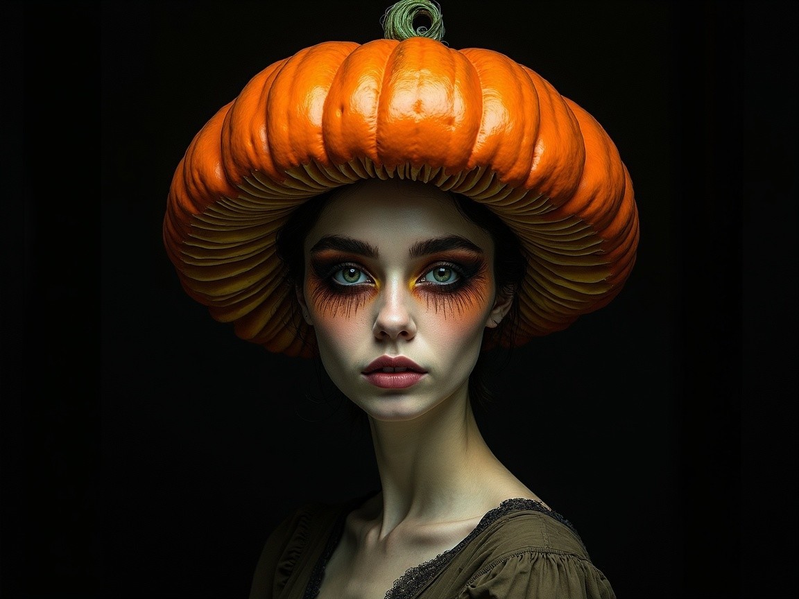 Portrait of a Young Woman in a Pumpkin Hat