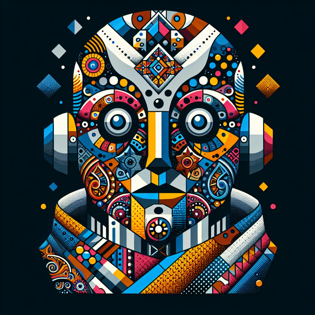 Colorful Abstract Humanoid Robot with Geometric Patterns