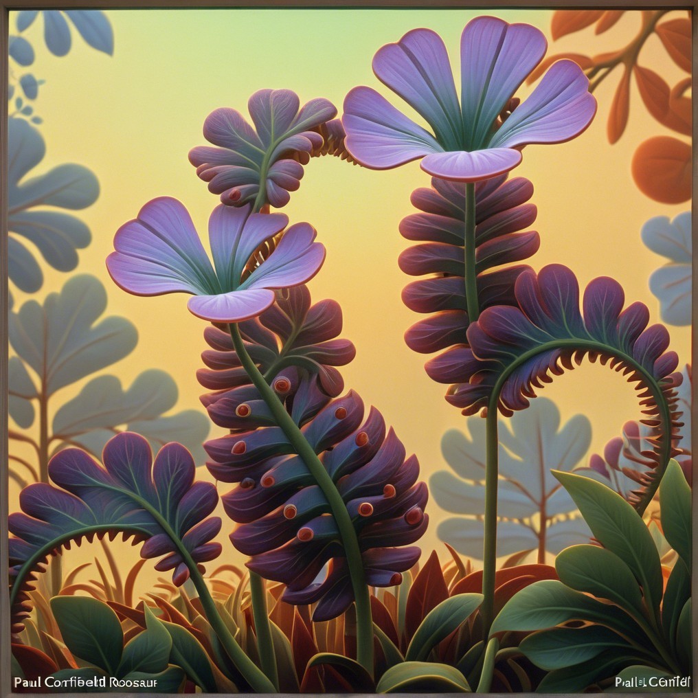 Surreal Landscape with Oversized Fantastical Flowers