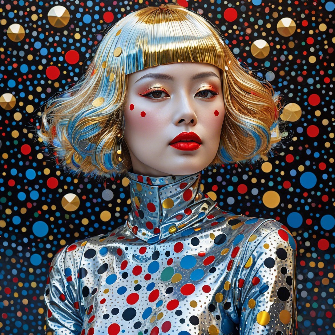 Vibrant High-Fashion Portrait with Metallic Elements