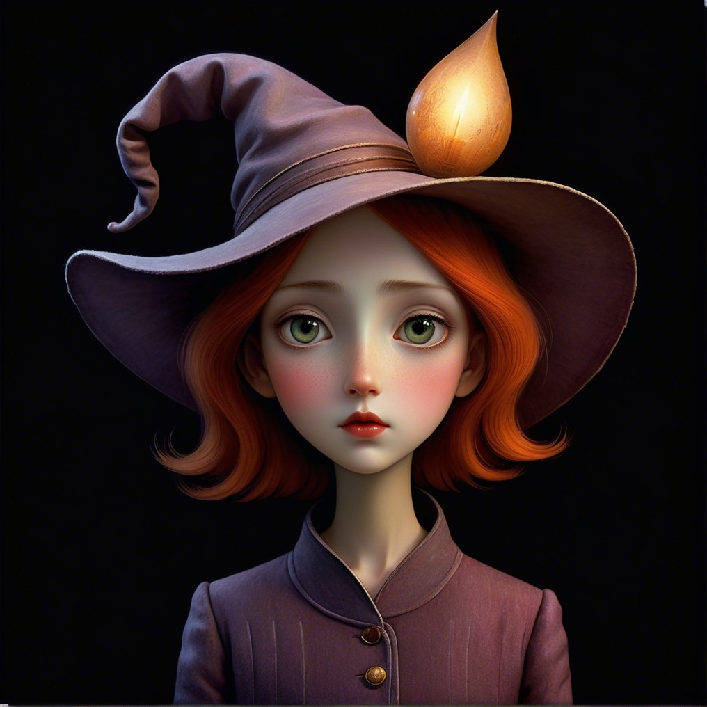 Young girl with green eyes in whimsical witch's hat