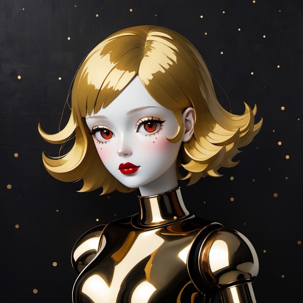 Stylized humanoid figure with golden bob hairstyle
