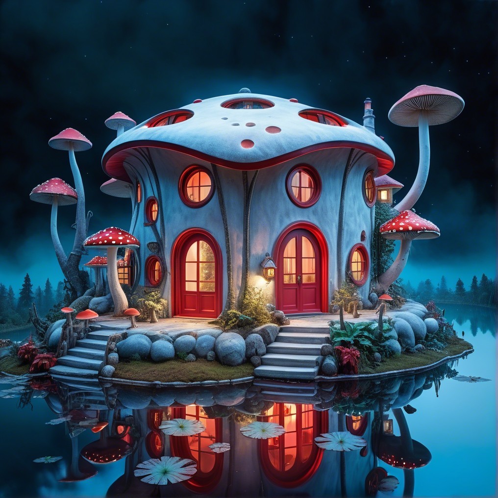 Whimsical Mushroom House in Enchanting Landscape