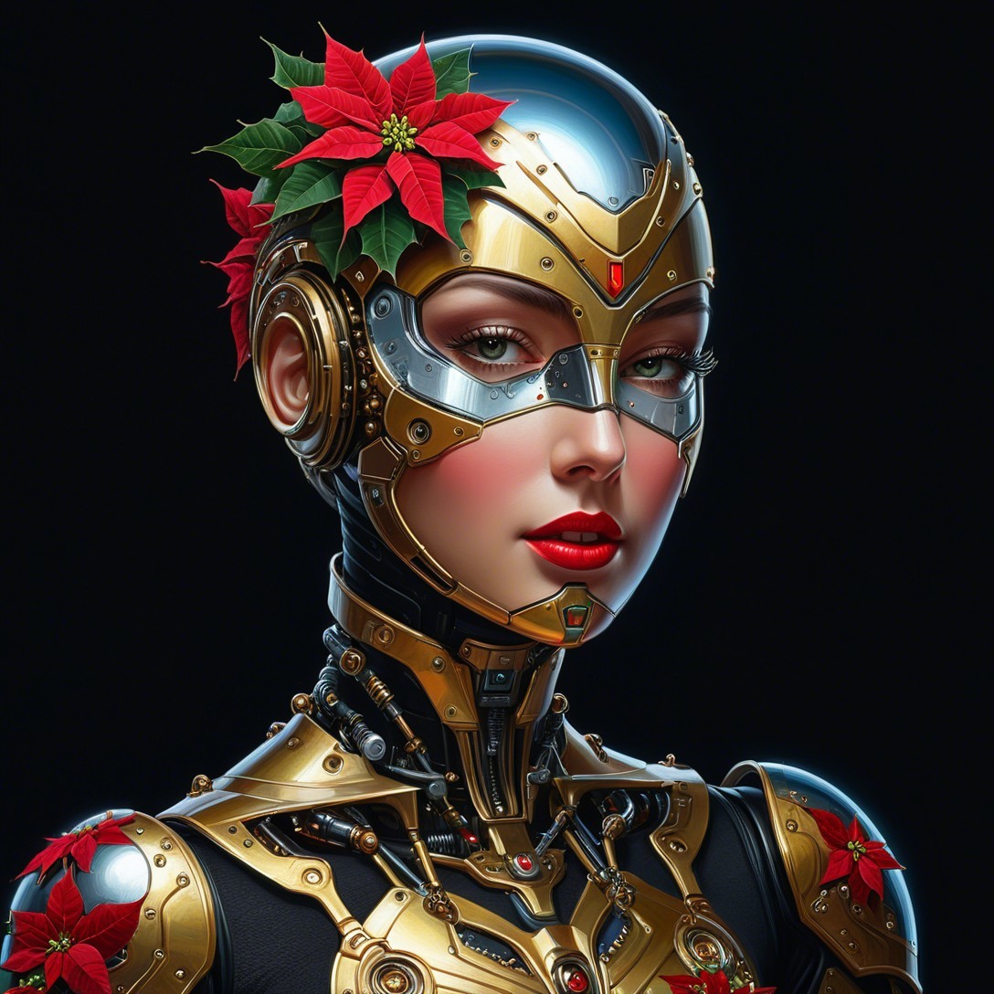 Detailed Portrait of a Female Cyborg with Flowers