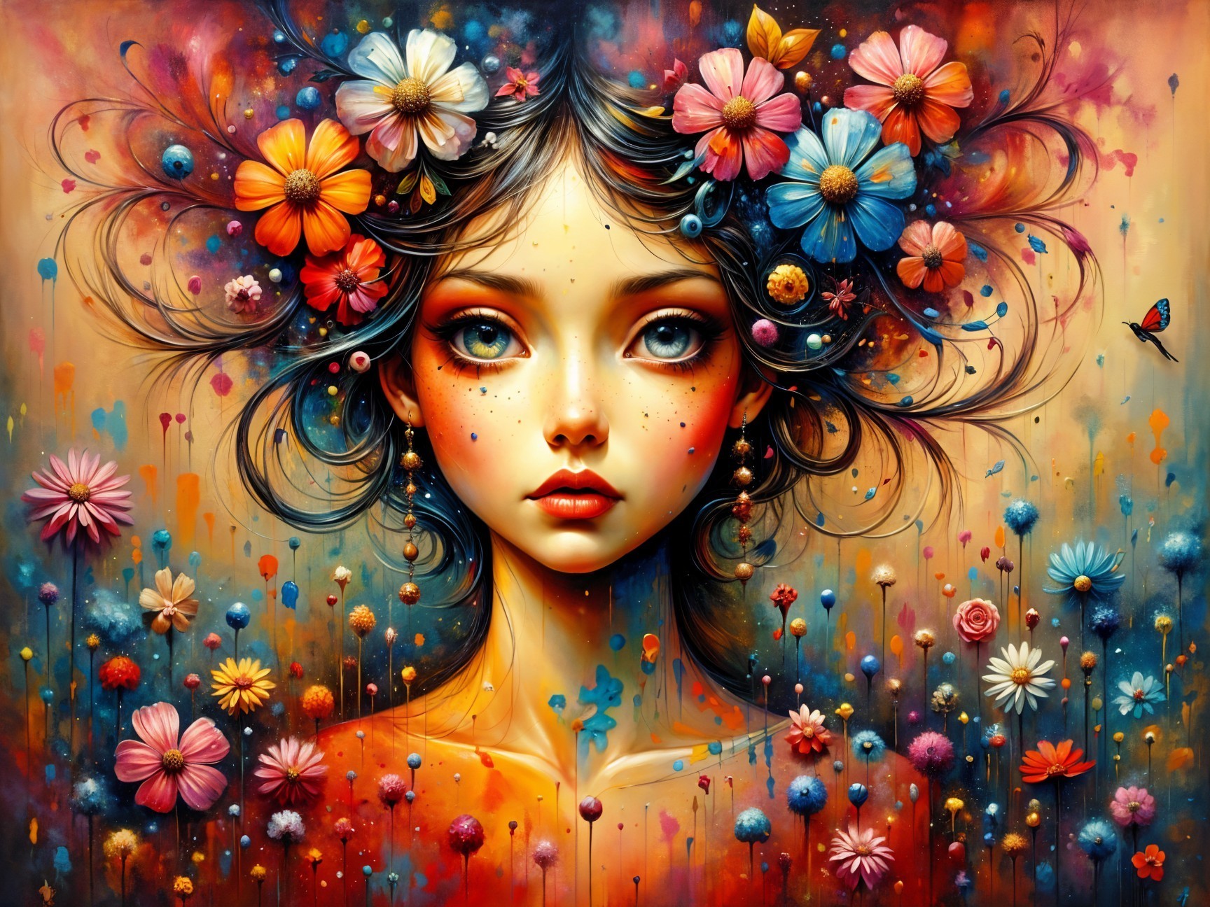 Portrait of a Young Woman with Floral Accents