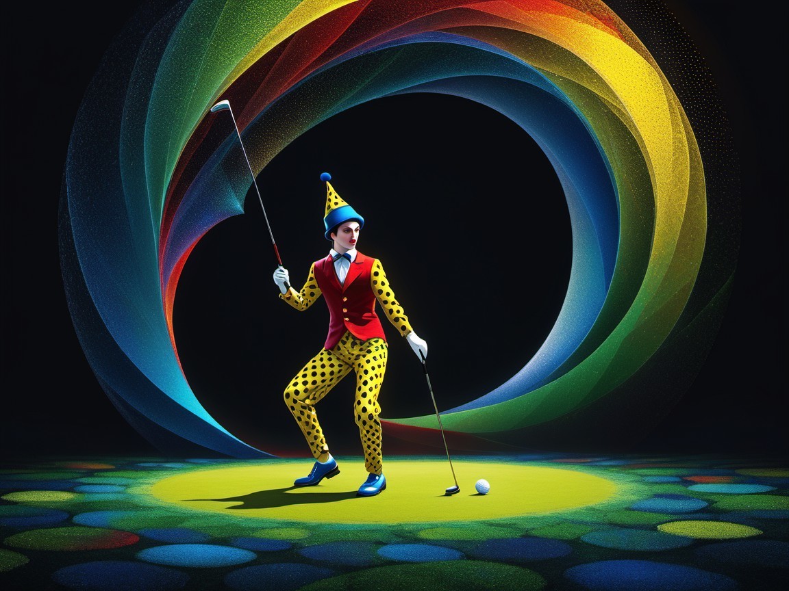Colorful Polka-Dotted Performer on Vibrant Stage
