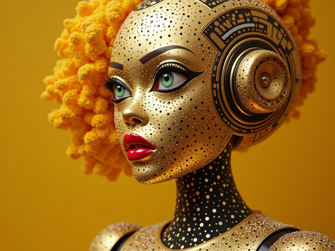 Humanoid Figure with Gold and Black Color Scheme