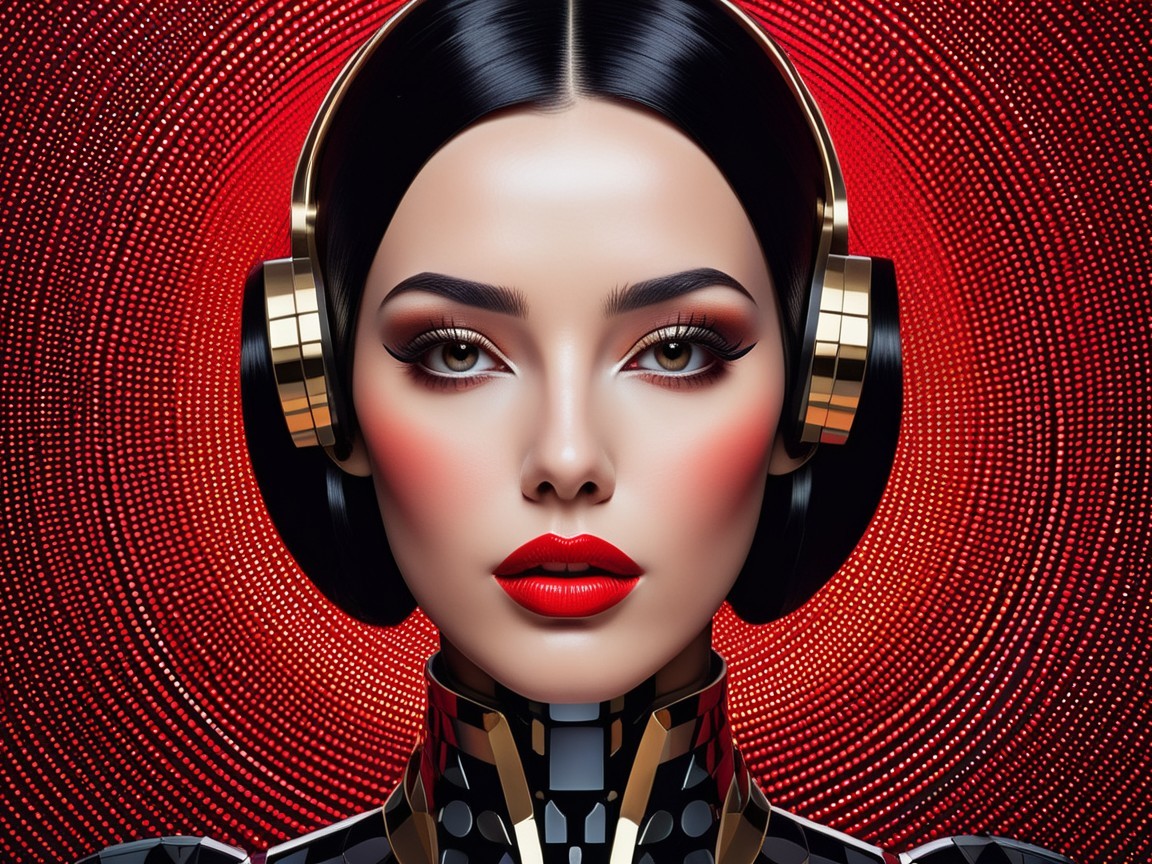 Futuristic Woman in Metallic Attire with Bold Features