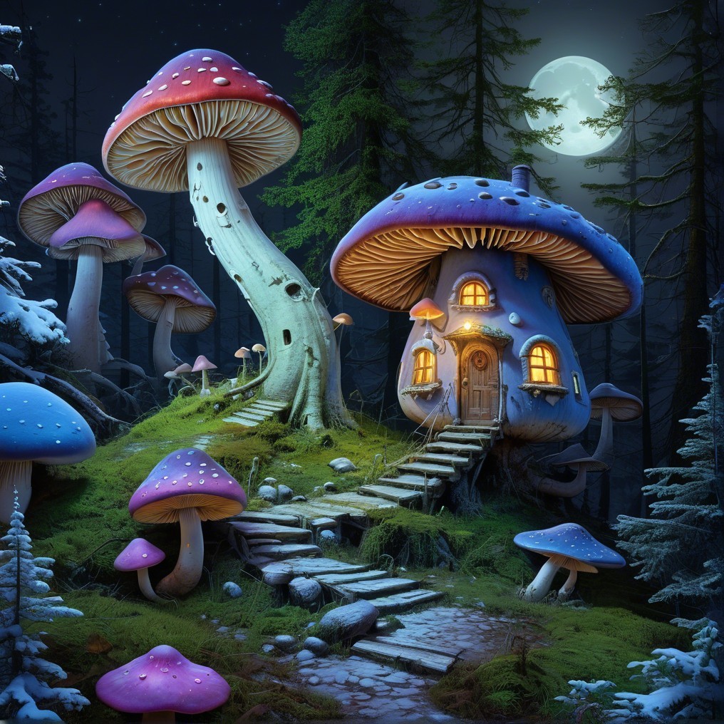 Whimsical Mushroom House in a Mystical Forest