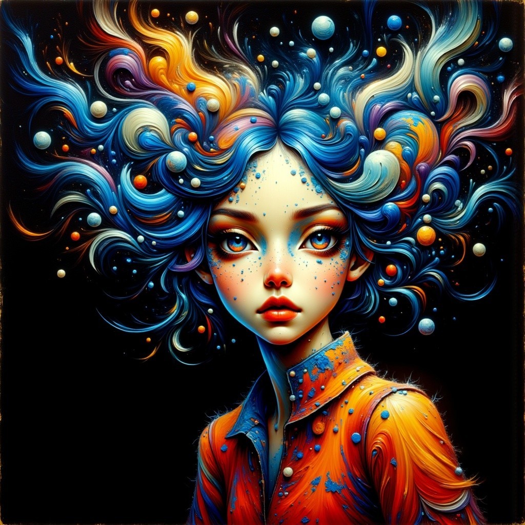 Whimsical Portrait of a Girl with Galaxy Hair