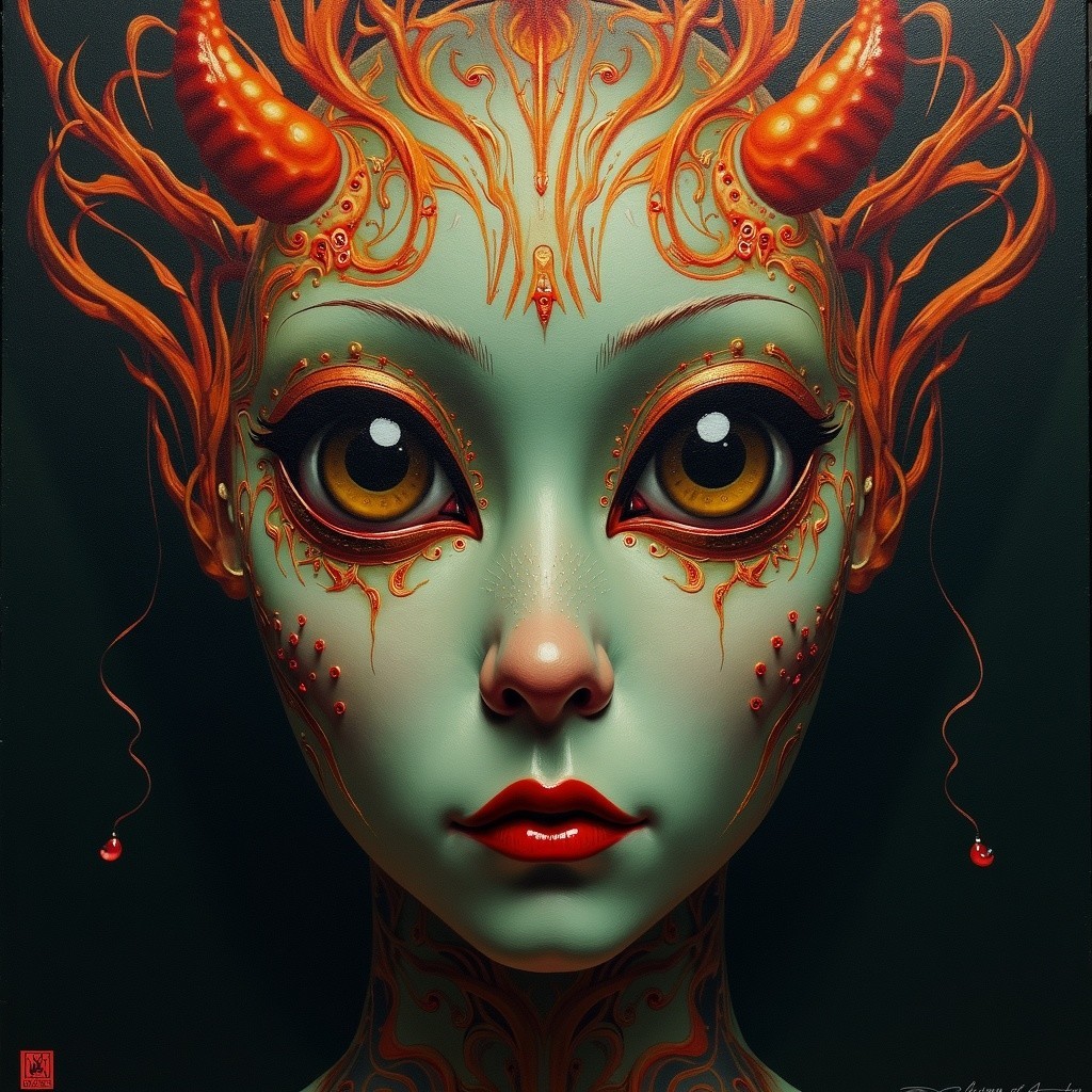 Portrait of a Green-Skinned Fantastical Creature