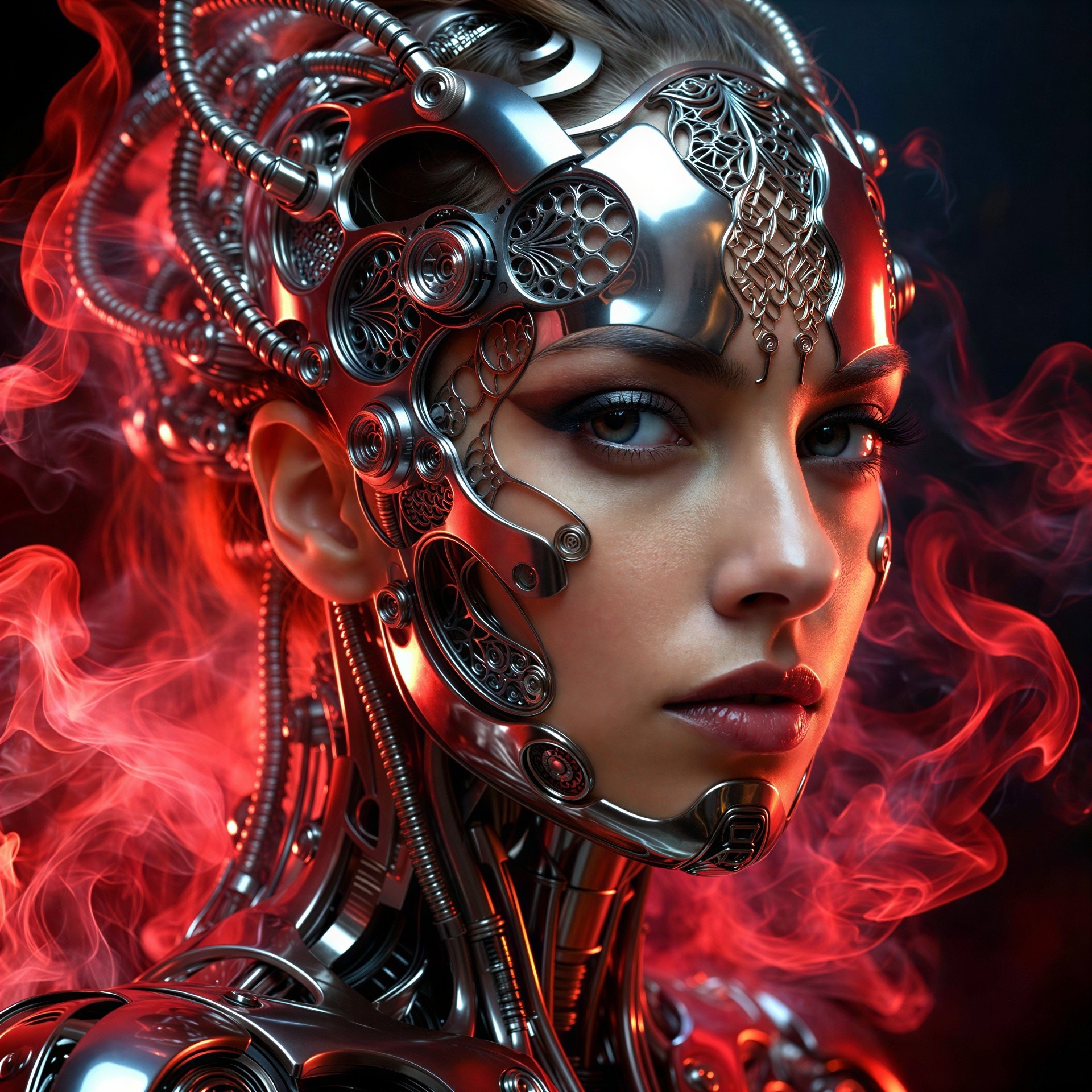 Detailed Digital Painting of a Female Cyborg Portrait
