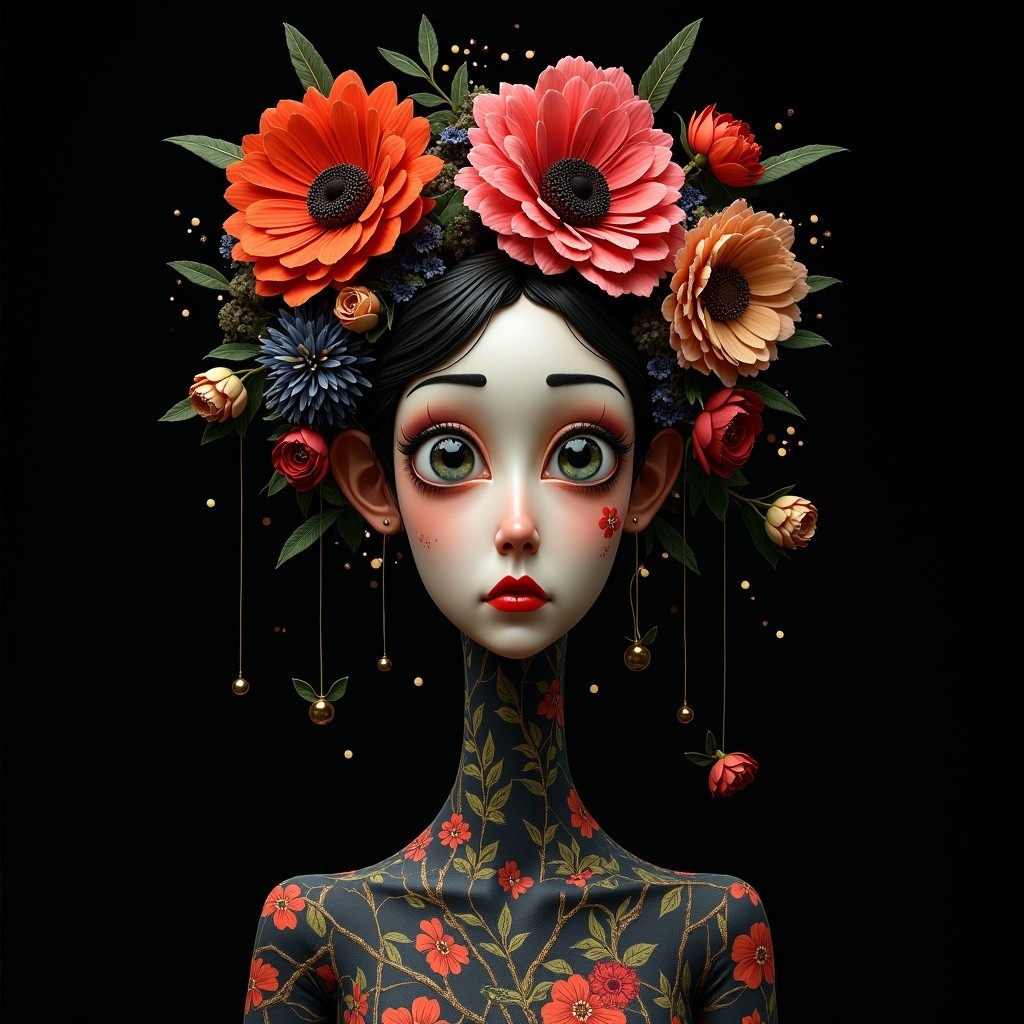 Whimsical Portrait of a Girl with Floral Headpiece