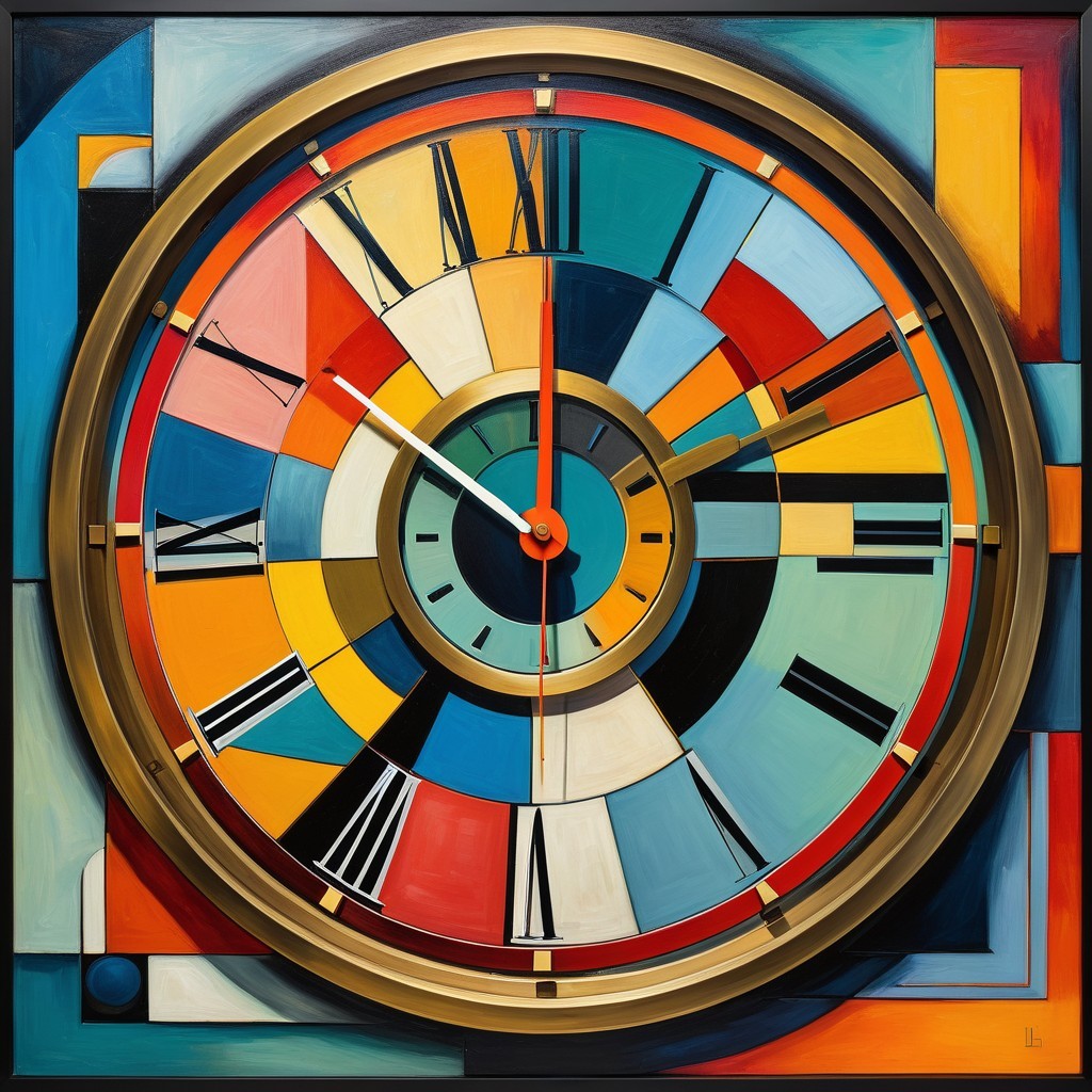 Vibrant Abstract Clock Design with Geometric Shapes