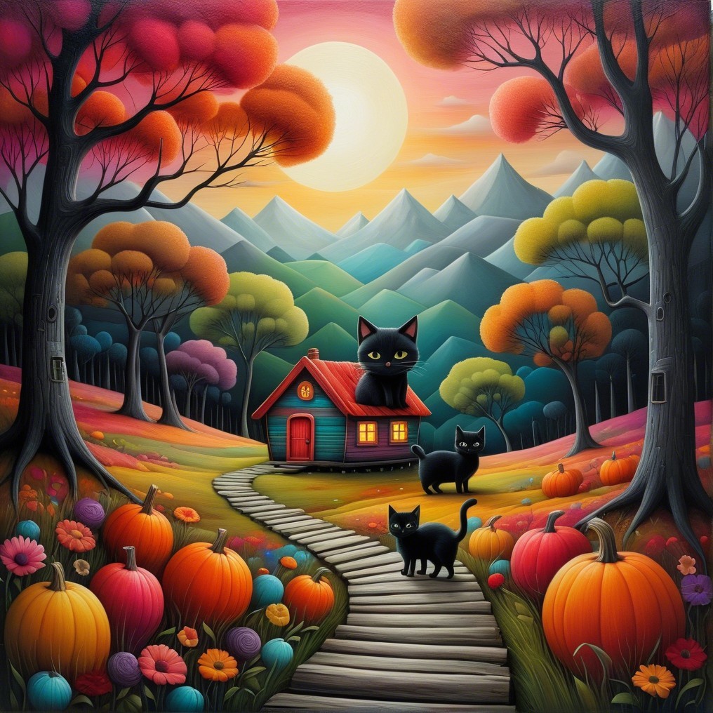 Charming Cottage in Vibrant Autumn Landscape