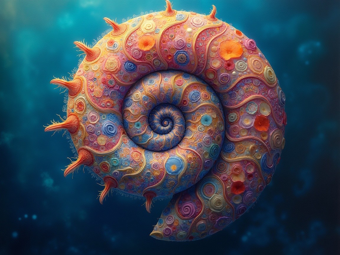Vibrant Nautilus Shell with Colorful Patterns Underwater