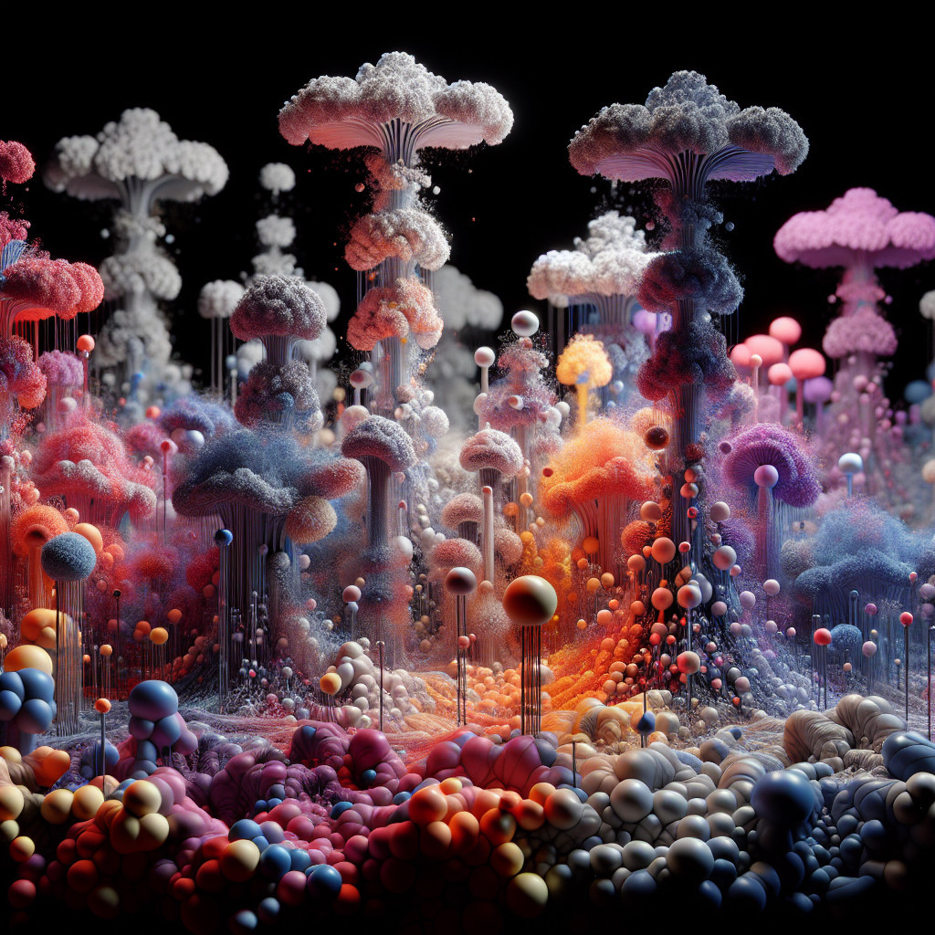Surreal Landscape with Colorful Mushroom Structures