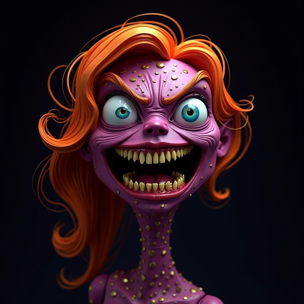Stylized Character with Purple Skin and Red Hair