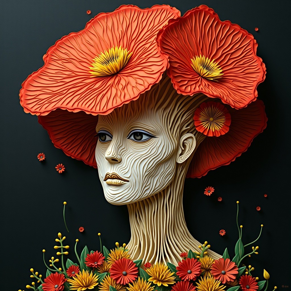 Surreal Art of Woman with Flower-Shaped Head