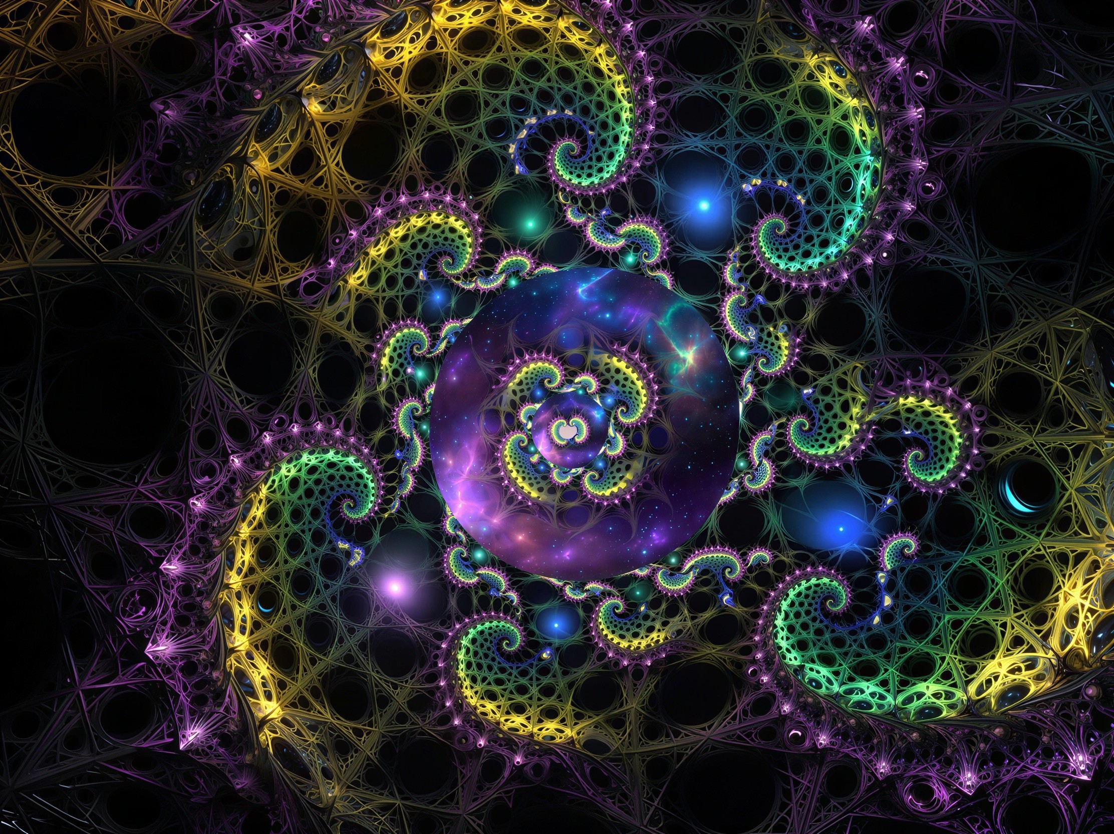 Vibrant Fractal Spiral from Purple Galactic Nebula