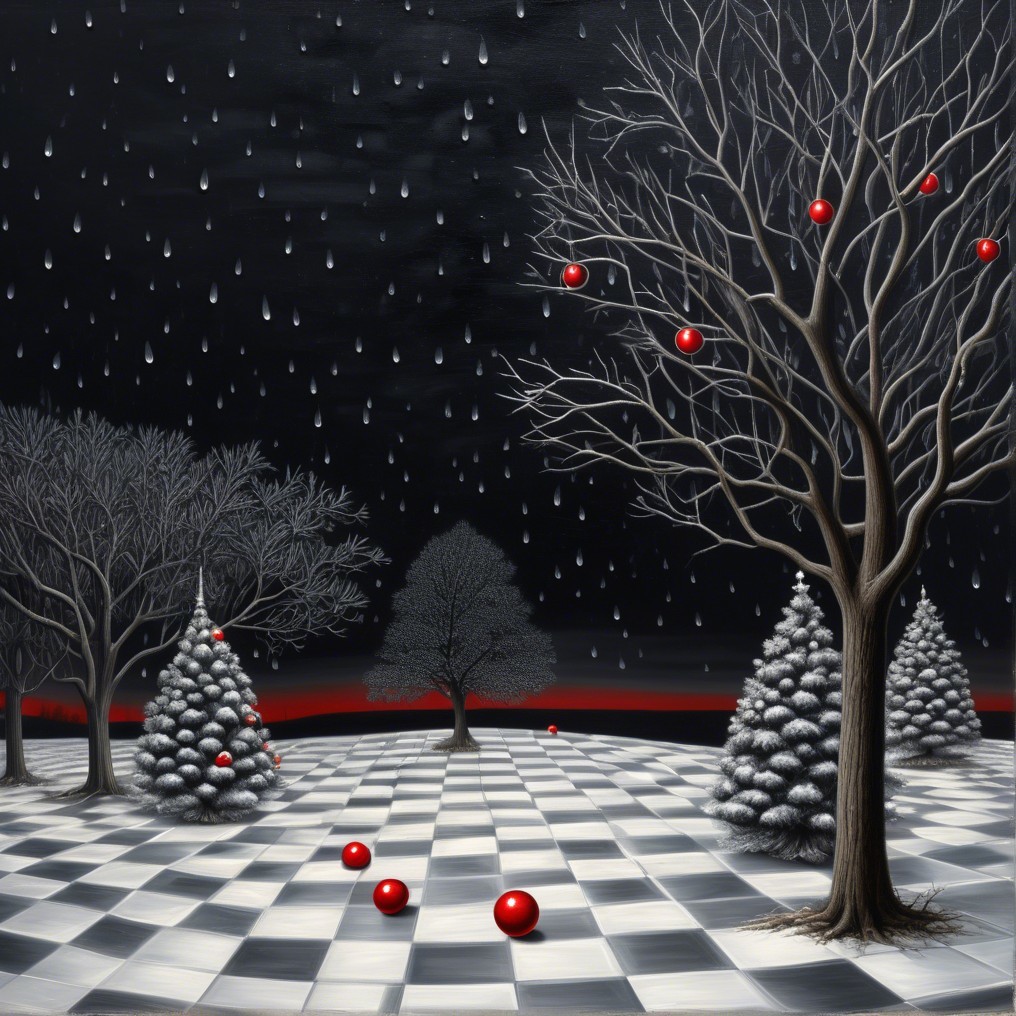 Surreal Landscape with Black Sky and Checkerboard Floor